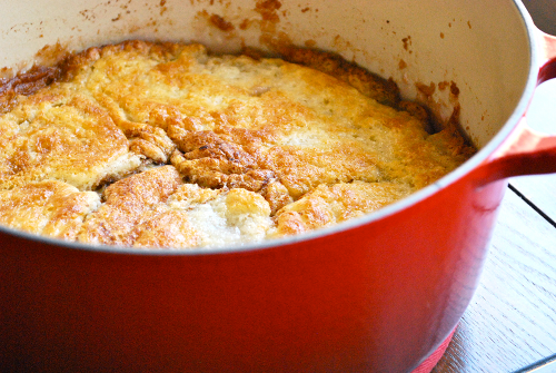 Fresh Peach Cobbler in Dutch Oven Recipe and images of Fresh Peach Cobbler by Lacey Stevens-Baier, a sweet pea chef
