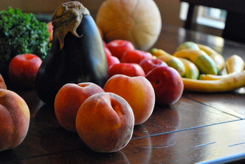 Organic Peaches and Eggplant images of Community Supported Agriculture by Lacey Stevens-Baier, a sweet pea chef
