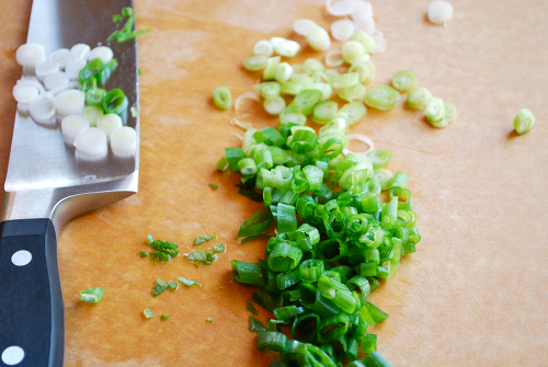 Sliced Green Onions Easy Orange Chicken recipe and images by Lacey Stevens-Baier, a sweet pea chef
