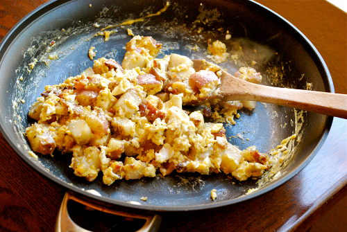 Combining the Eggs in the Skillet Homemade Breakfast Burritos recipe by Lacey Baier, a sweet pea chef