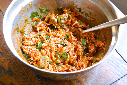 Shredded Chicken, Cheese and Cilantro Filling Shredded Chicken Enchiladas recipe and images by Lacey Baier, a sweet pea chef
