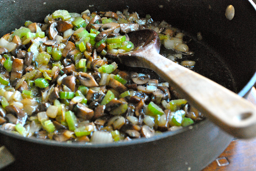 Sauteed Mushrooms, Celery and Onion Thanksgiving Stuffing recipe by Lacey Baier, a sweet pea chef