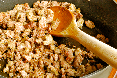 Browned Meats Meat Lasagna recipe and images by Lacey Baier, a sweet pea chef