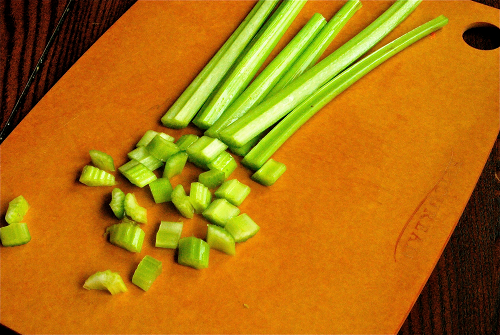 Chopped Celery Easy Chicken and Dumplings recipe and images by Lacey Baier. a sweet pea chef