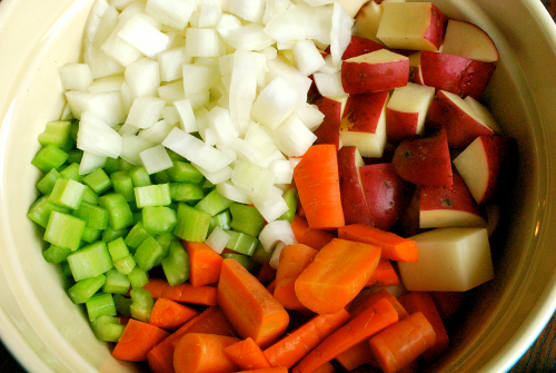 Chopped Vegetables Easy Chicken and Dumplings recipe and images by Lacey Baier. a sweet pea chef