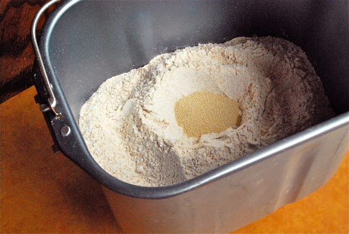 Ingredients Ready to Start in the Bread Machine Honey Whole Wheat Pizza Dough recipe and images by Lacey Baier, a sweet pea chef