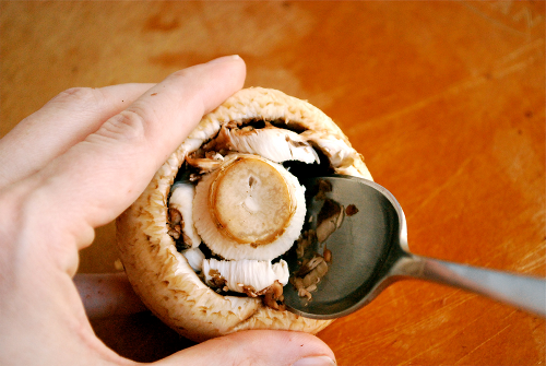 Removing the Stem from the Mushrooms Garlic Stuffed Mushrooms recipe and images by Lacey Baier, a sweet pea chef