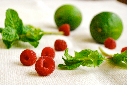 Raspberries, Mint and Lime Non-Alcoholic Raspberry Mojito recipe and images by Lacey Baier, a sweet pea chef