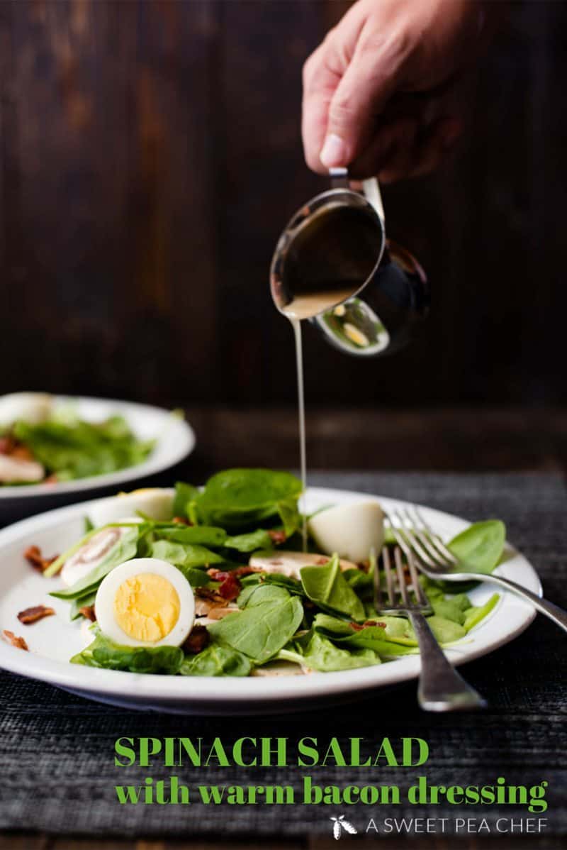 Pair fresh, crisp spinach with a flavorful bacon dressing and then top with mushrooms and boiled eggs. The result is a quick, good-for-you salad that makes a main course dinner or savory side dish any night of the week!