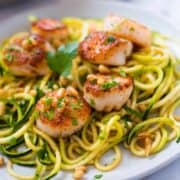 Pan Seared Scallops | This Pan Seared Scallops recipe is a quick and healthy recipe and it includes a zucchini pasta side dish that makes it perfect for a weeknight dinner | A Sweet Pea Chef