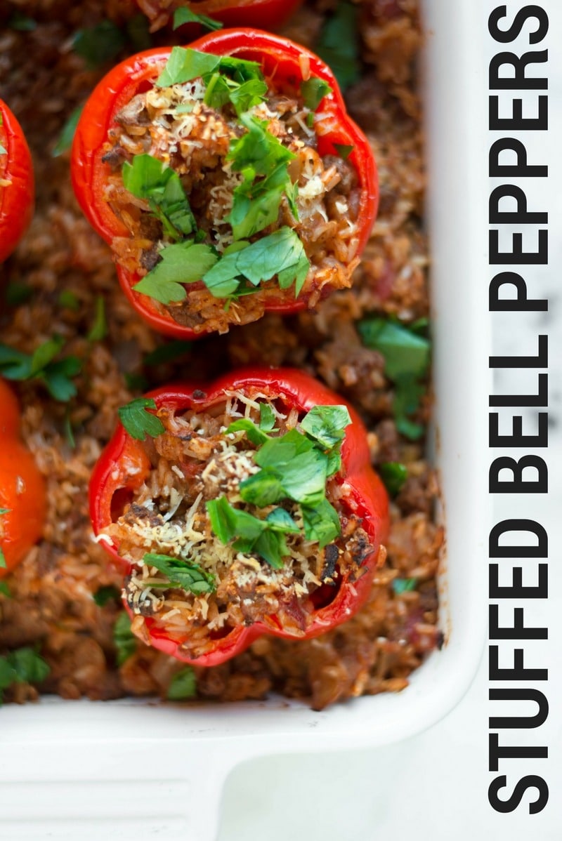 Classic Stuffed Peppers | These easy Stuffed Peppers are a hearty but healthy comfort food from my childhood that is family approved and can be made ahead and stored in the fridge or in the freezer for an easy weeknight meal.| A Sweet Pea Chef
