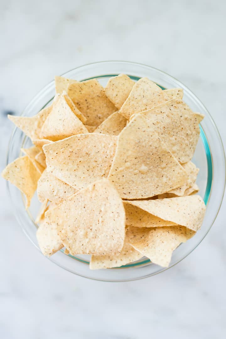 Overhead view of cassava flour tortilla chips to illustrate a way to make nachos healthier.