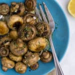 top down view of marinated mushrooms