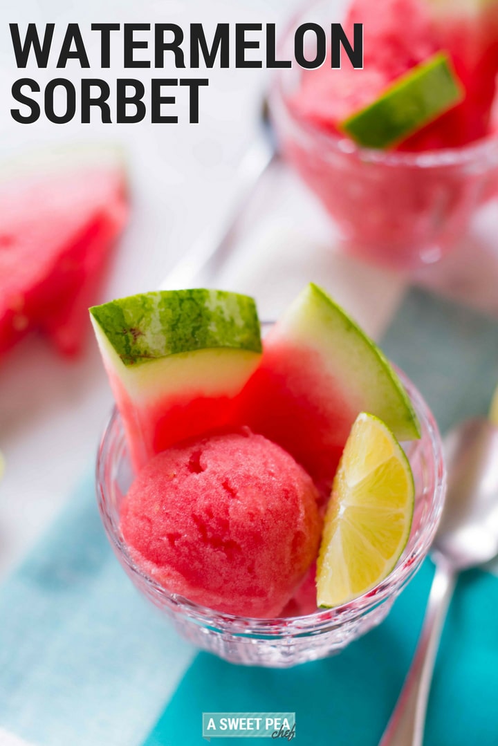 Watermelon Sorbet | Make this easy watermelon sorbet recipe using just three ingredients and without an ice cream maker! | A Sweet Pea Chef