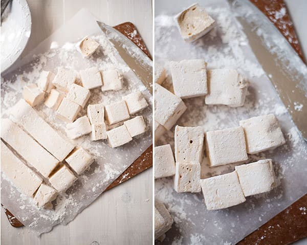 Homemade Marshmallow Recipe - Cutting into cubes