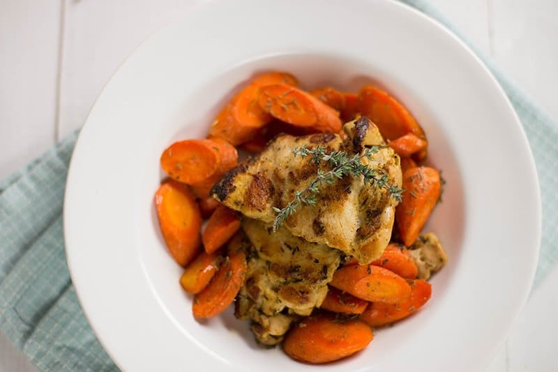 Dijon Roasted Chicken And Carrots | Such an easy, healthy, and simple meal, you won't even believe how flavorful it is! www.asweetpeachef.com