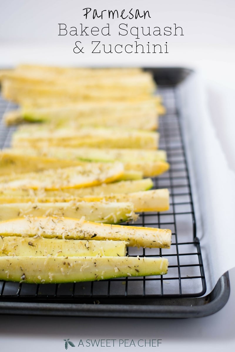 Parmesan Baked Squash And Zucchini Spears | These baked zucchini and squash spears are easy, fast, healthy and delicious! | A Sweet Pea Chef