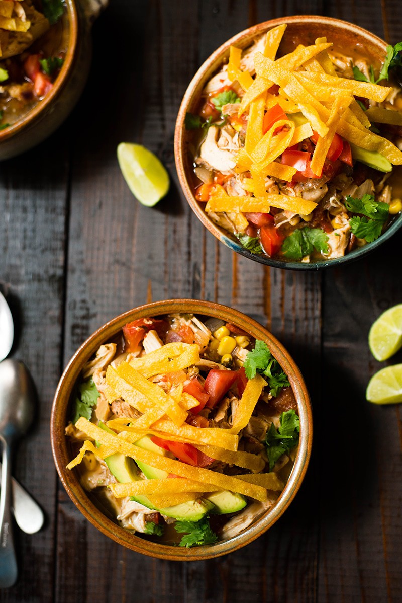 Slow Cooker Chicken Tortilla Soup | So delicious, easy, and healthy! www.asweetpeachef.com