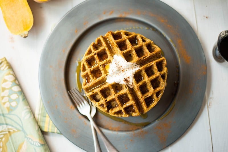 Butternut Squash Waffles | Healthy, whole grain, no unrefined grains or sugar. DELICIOUS! www.asweetpeachef.com