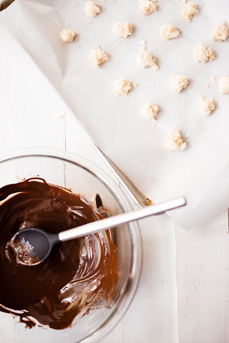Dark Chocolate Covered Coconut Bites | Easy, no-bake, and clean sweet treats. www.asweetpeachef.com