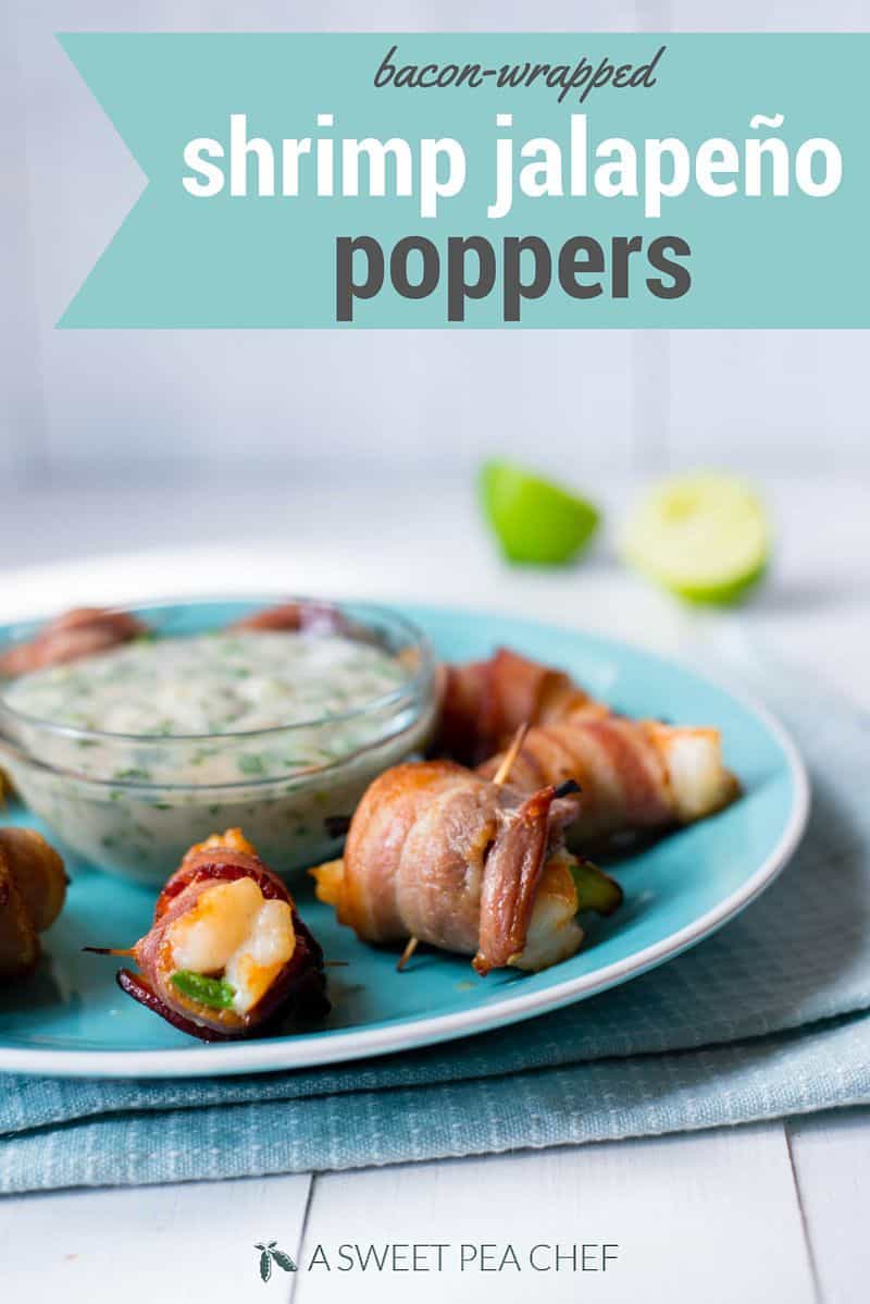 Crispy bacon-wrapped shrimp jalapeno poppers recipe with cilantro lime dipping sauce