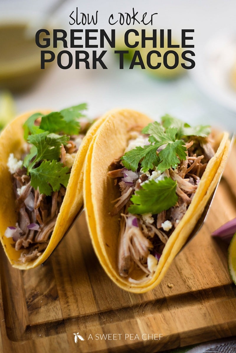 Slow Cooker Green Chile Pork Tacos | A healthy and easy way to get your green chile pork tacos fix at home! www.asweetpeachef.com