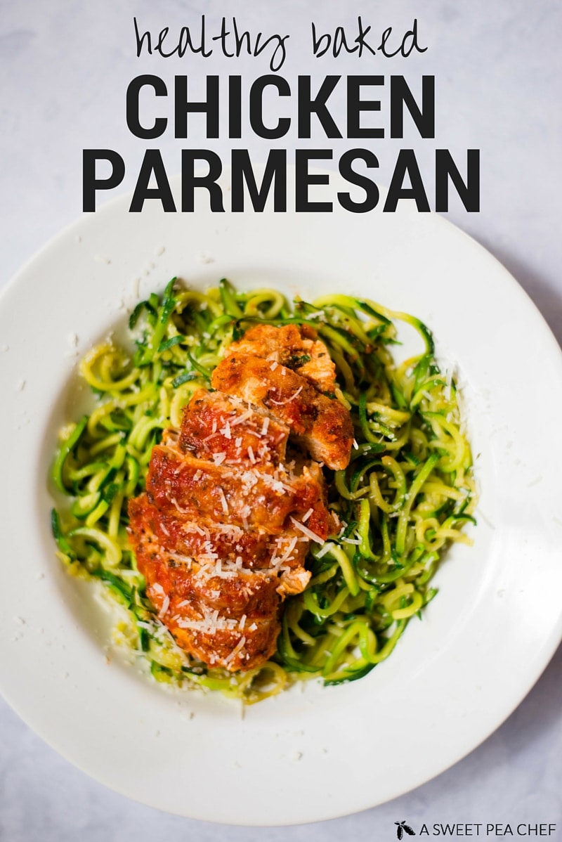 Healthy Baked Chicken Parmesan | This delicious and healthy baked chicken parmesan meal will please the whole family and totally satisfy your chicken parmesan cravings! | A Sweet Pea Chef