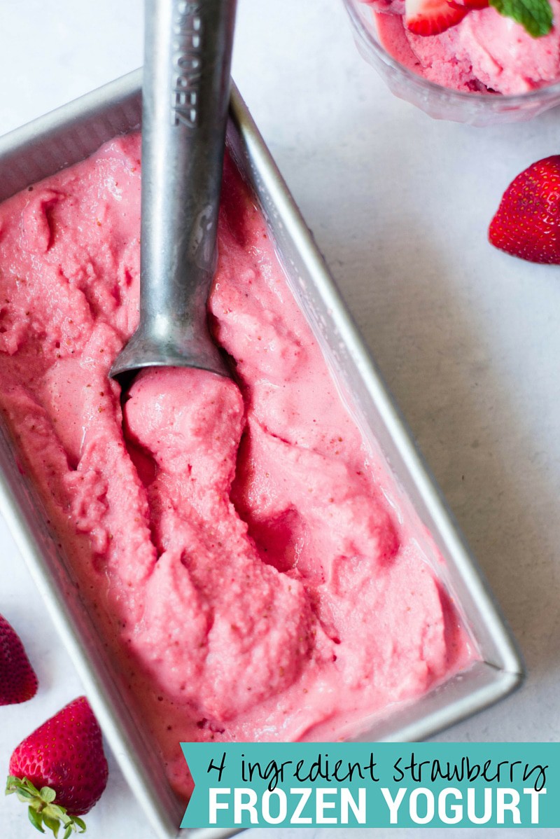 4 Ingredient Strawberry Frozen Yogurt | How to make healthy strawberry frozen yogurt that seriously takes just 4 simple ingredients and no ice cream machine required! | A Sweet Pea Chef