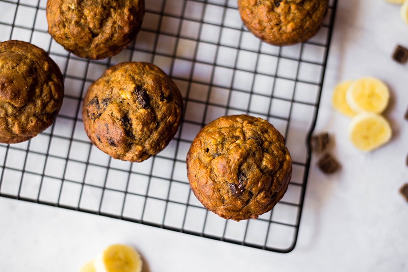 Healthy Banana Chocolate Chip Muffins | No refined sugar or flour - just simple, clean goodness! | asweetpeachef.com