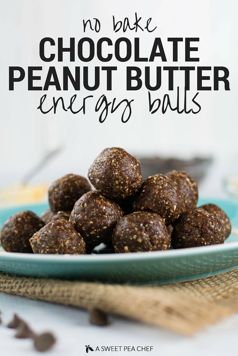 No-Bake Chocolate Peanut Butter Energy Balls are an easy-to-make treat and the perfect mix between healthy and decadent. They’re made with dates as a sweetener, chia seeds and peanut butter for protein, and dark chocolate for healthy deliciousness. Need I say more?