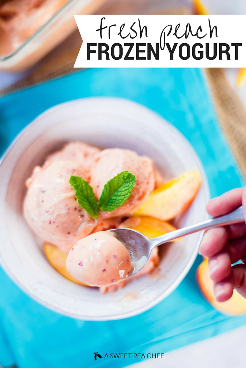 Peach Frozen Yogurt | No ice cream maker required for this peach frozen yogurt recipe, made with only 4 ingredients! | A Sweet Pea Chef