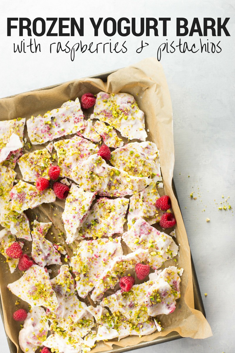 Frozen Yogurt Bark With Raspberries & Pistachios | A cool, sweet treat that makes a great healthy alternative to ice cream! | A Sweet Pea Chef 