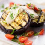 Grilled Eggplant With Tahini Yogurt Sauce Square Recipe Preview Image