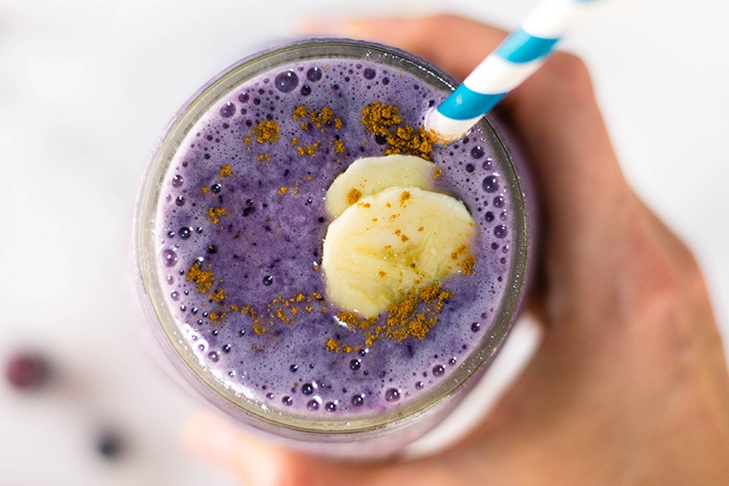 Blueberry Muffin Protein Smoothie | All the tasty flavors of a blueberry muffin wrapped up in a quick, high-protein breakfast shake. | A Sweet Pea Chef