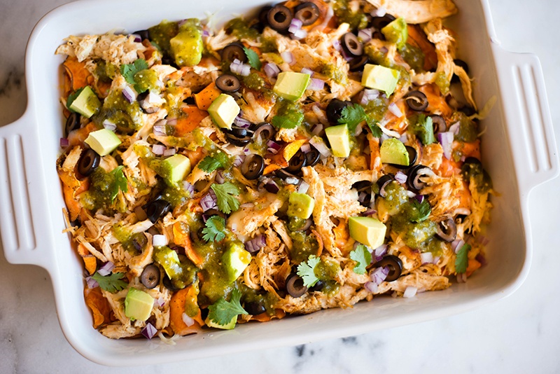 Sweet Potato Nachos | This delicious, healthy, and paleo sweet potato nachos recipe contains 47.9 grams of protein and 6.4 grams of fiber in just one serving!  Plus it's so delicious, you won't even believe it! | A Sweet Pea Chef