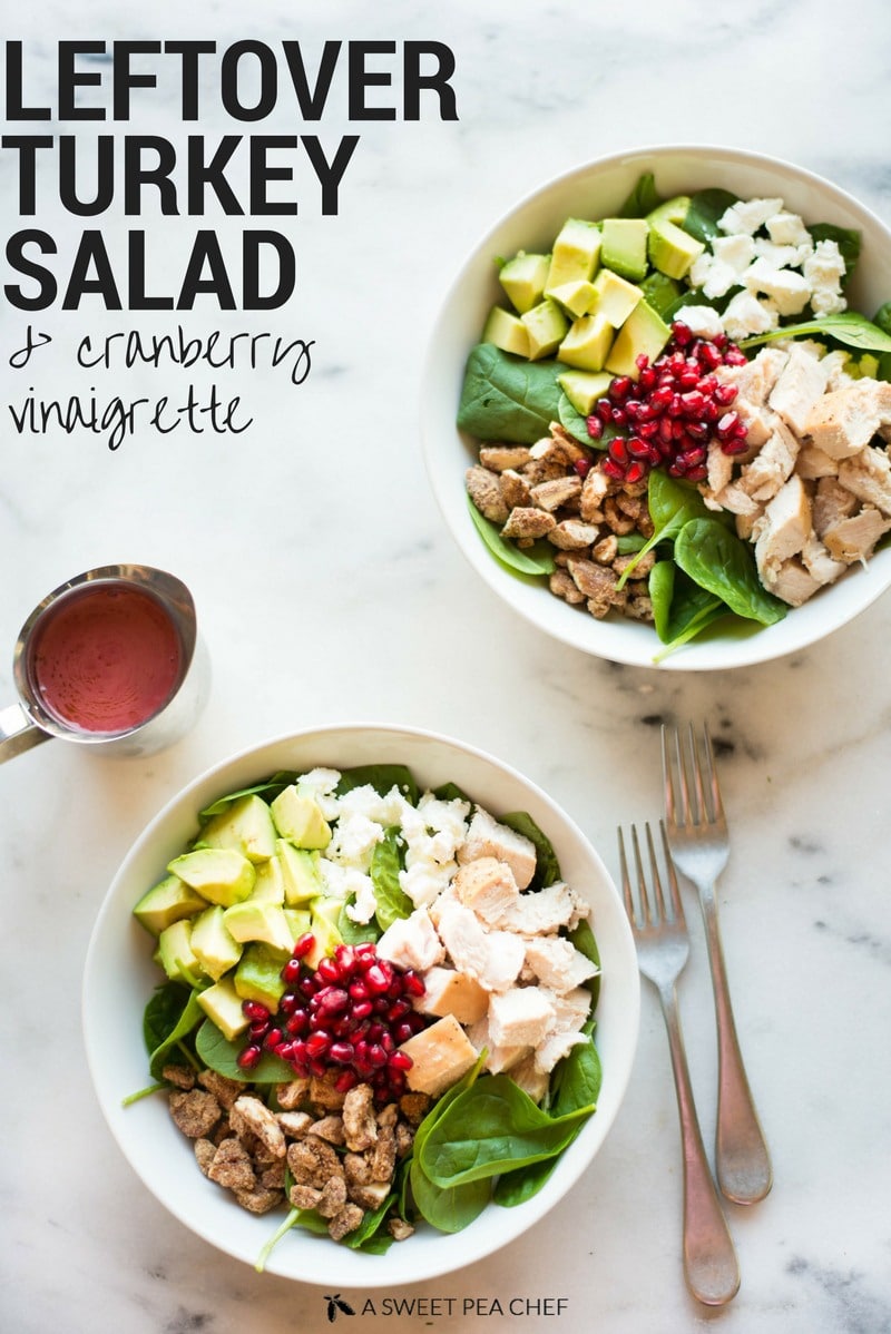 Leftover Turkey Salad with Cranberry Vinaigrette | The perfect healthy use of those Thanksgiving leftovers! | A Sweet Pea Chef