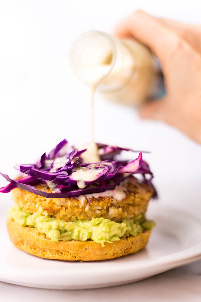 Spicy Cauliflower Quinoa Ranch Burger With Sweet Potato Bun | The most flavorful, delicious, and filling vegetarian burger I've ever had! | A Sweet Pea Chef #ad