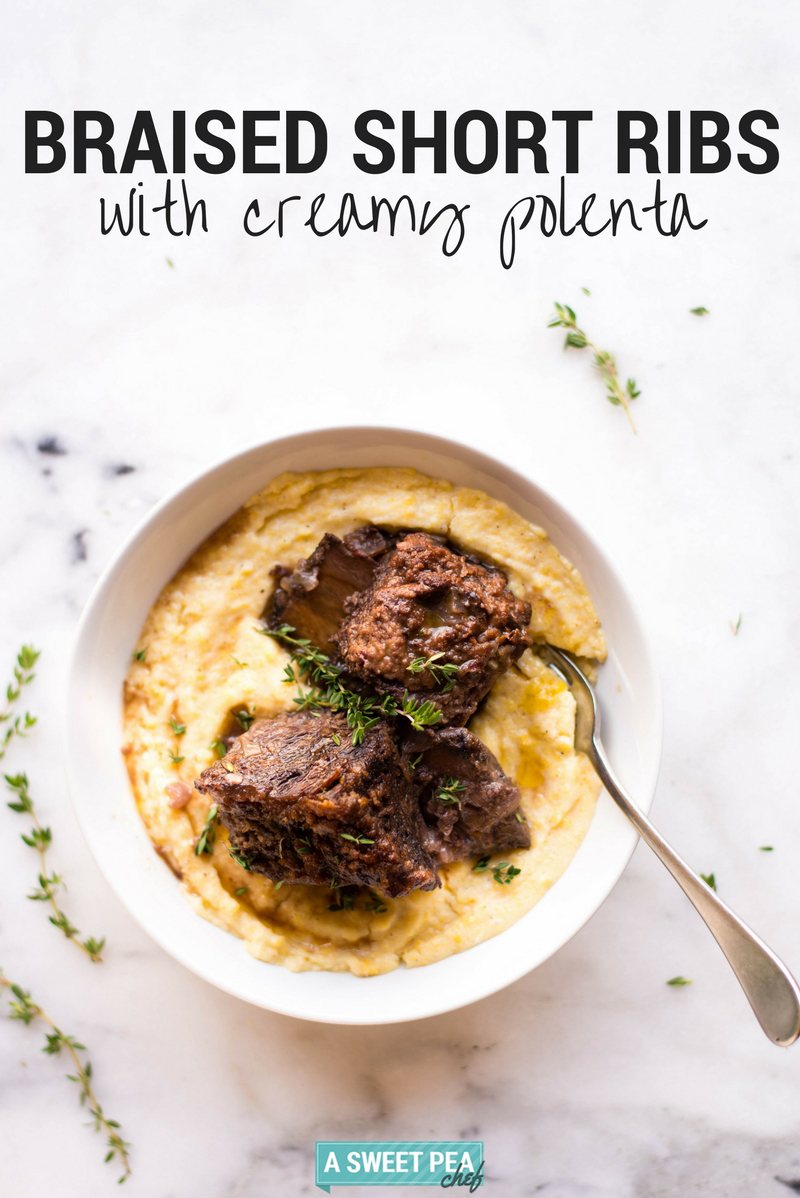 Braised Short Ribs with Creamy Polenta | Got dinner plans for Valentine's Day yet? These Braised Short Ribs with Creamy Polenta will make your love swoon! #sponsored | A Sweet Pea Chef