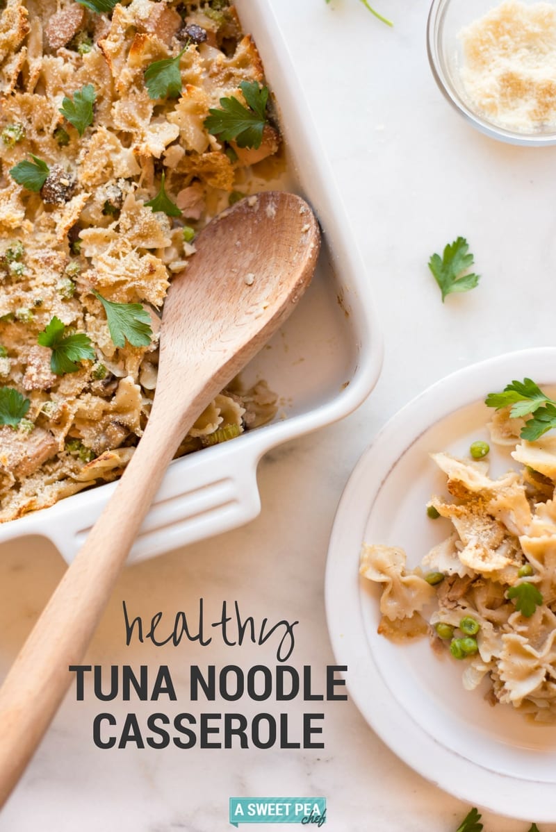 Healthy Tuna Noodle Casserole | This healthy tuna noodle casserole is super easy, absolutely delicious, and the last tuna noodle casserole recipe you'll ever need!  Say hello to delicious and healthy comfort food! | A Sweet Pea Chef