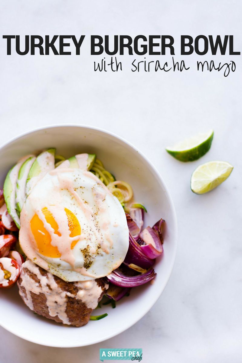 Low Carb Turkey Burger Bowl with Sriracha Mayo | Try this delicious low carb turkey burger bowl that is full of lean protein and lots of other goodness! | A Sweet Pea Chef #ad