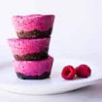 Raspberry Beet Mini Cheesecakes with Dark Chocolate Pecan Crust - Square Recipe Preview Image