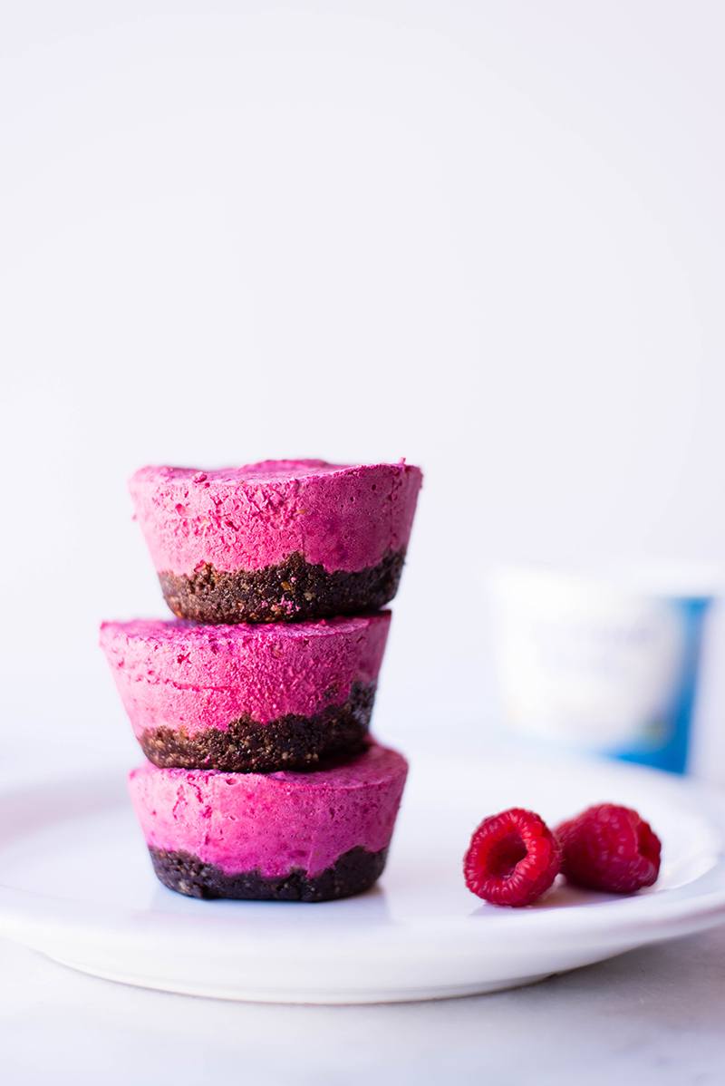 Raspberry Beet Mini Cheesecakes with Dark Chocolate Pecan Crust | The perfect sweet treat for your Valentine and dairy-free, too! | A Sweet Pea Chef #sponsored