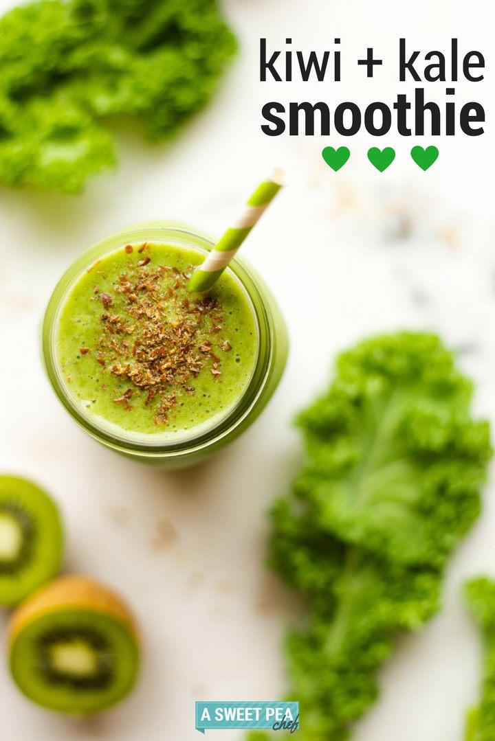 Kiwi And Kale Smoothie | This Kiwi & Kale Smoothie is so easy to make for breakfast or a snack and is loaded with fiber and protein to start your day off right. | A Sweet Pea Chef