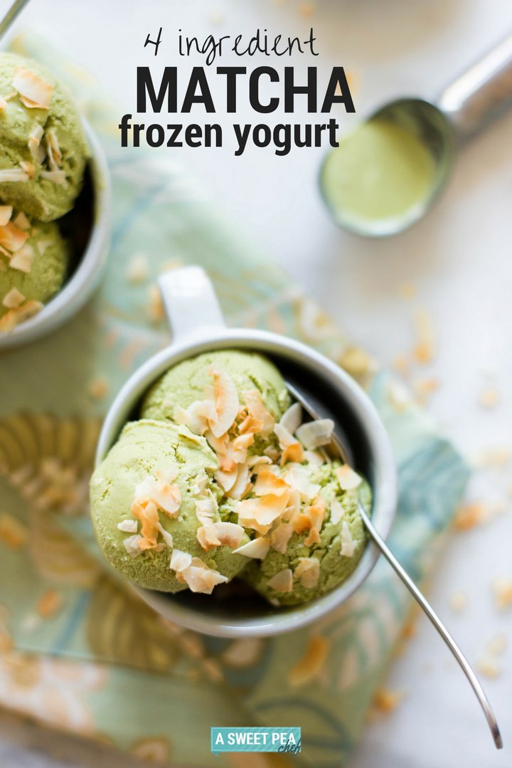 Matcha Frozen Yogurt | Make this simple matcha frozen yogurt recipe with all the same flavors as green tea ice cream, but in a healthier, super easy frozen yogurt recipe. No ice cream maker required! | A Sweet Pea Chef