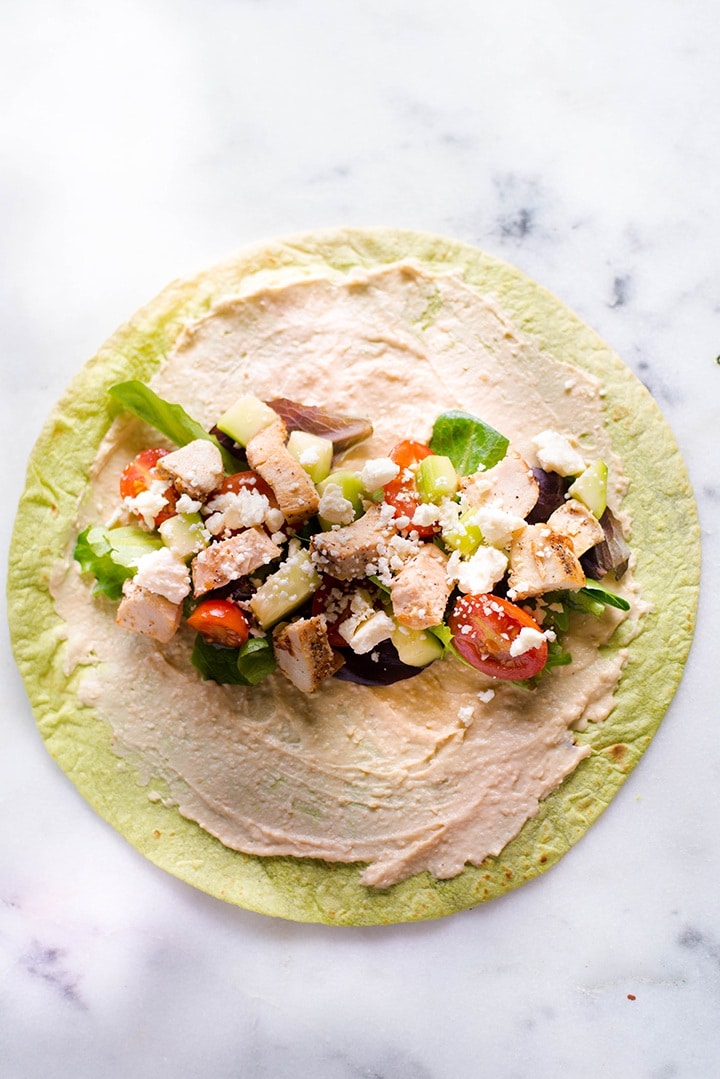 Chicken & Hummus Greek Wrap | Day 2 of our free Spring Into Health Lunch Challenge is here! | A Sweet Pea Chef