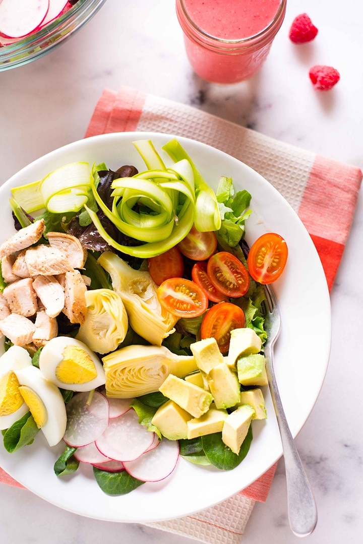 Springtime Cobb Salad with Raspberry Vinaigrette | Day 5 of our free Spring Into Health Lunch Challenge is here! | A Sweet Pea Chef