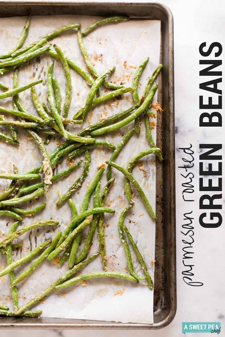 Parmesan Roasted Green Beans | Super easy and yummy, these Parmesan Roasted Green Beans are an easy veggie side dish and only require 5 ingredients and just 20 minutes to make! | A Sweet Pea Chef