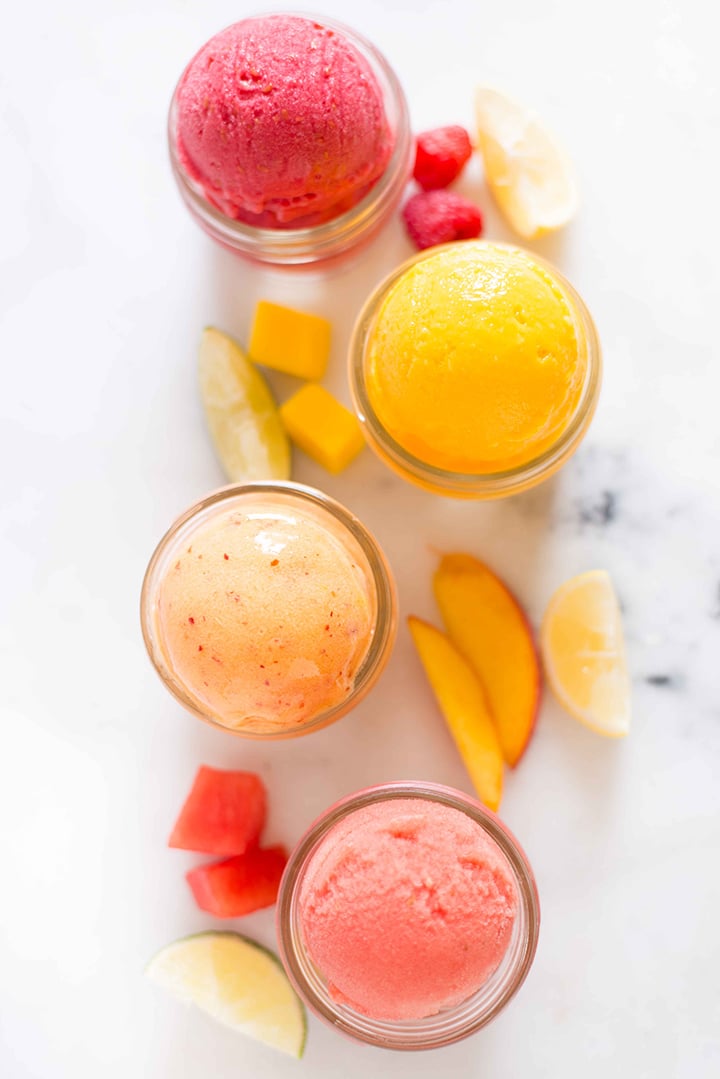 4 Easy Fruit Sorbet Recipes | These easy fruit sorbet recipes are dairy free, refined sugar free, and you don’t even need an ice cream maker to make them | A Sweet Pea Chef