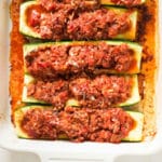 Turkey Quinoa Stuffed Zucchini Boats - Square Recipe Preview Image