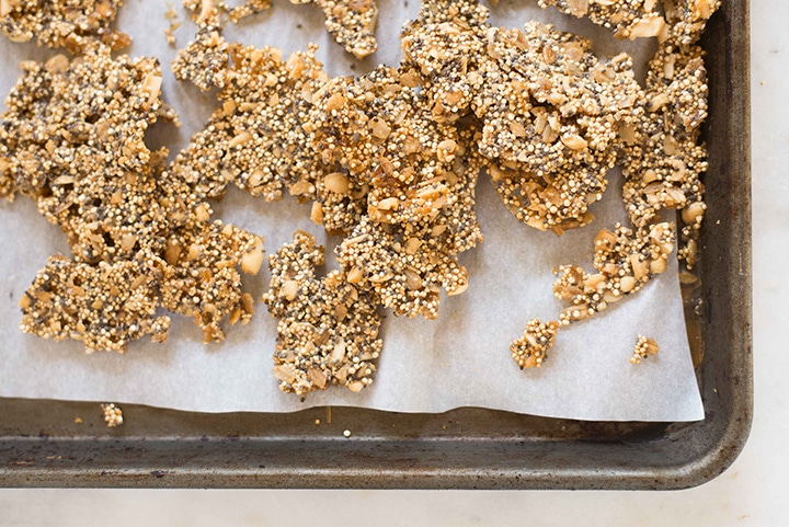 Close up of the quinoa peanut brittle which has been broken up